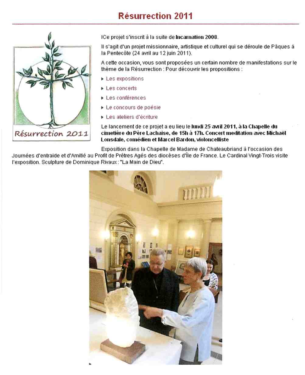 Article "Site Évêché" - expo en la Chapelle de Mme Chateaubriand - "La Résurrection" en 2011