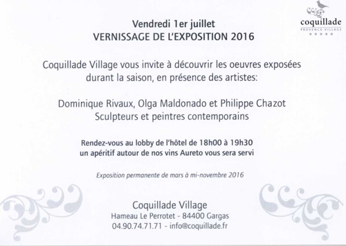 Invitation au Vernissage de Coquillade 2016